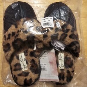 NWT Jessica Simpson Leopard Print, Memory Foam, Soft Plush Lined Slippers L 8-9